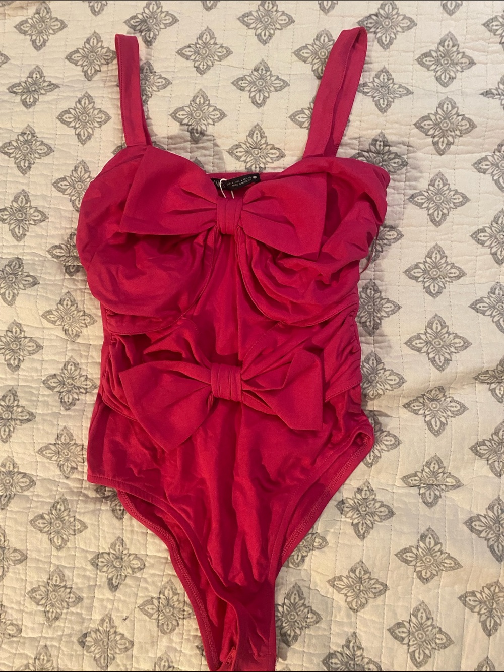 Zara Bright Pink Bow-Front One-Piece Bodysuit